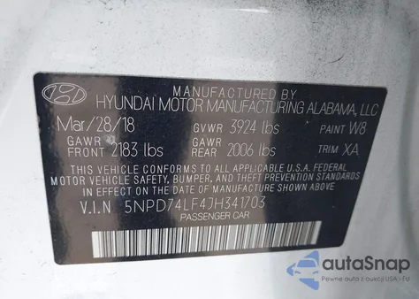 2018 Hyundai Elantra Se from USA, damaged, VIN 5NPD74LF4JH341703